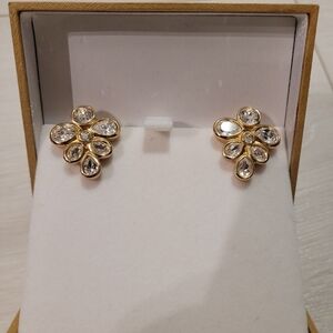 Vintage Christian Dior Signed Stamped Rhinestone Gold Tone Post Earrings